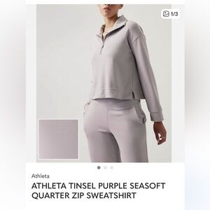 ATHLETA TINSEL PURPLE SEASOFT
QUARTER ZIP SWEATSHIRT size small